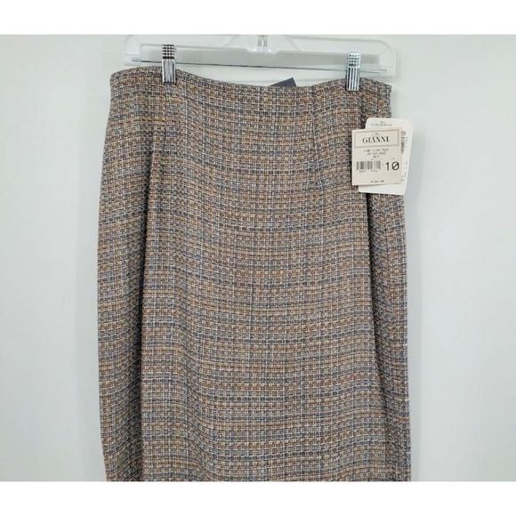 Gianni NWT Nordstrom Tan Blue Tweed Plaid Pencil Skirt Size 10, MSRP $108 - Picture 2 of 11